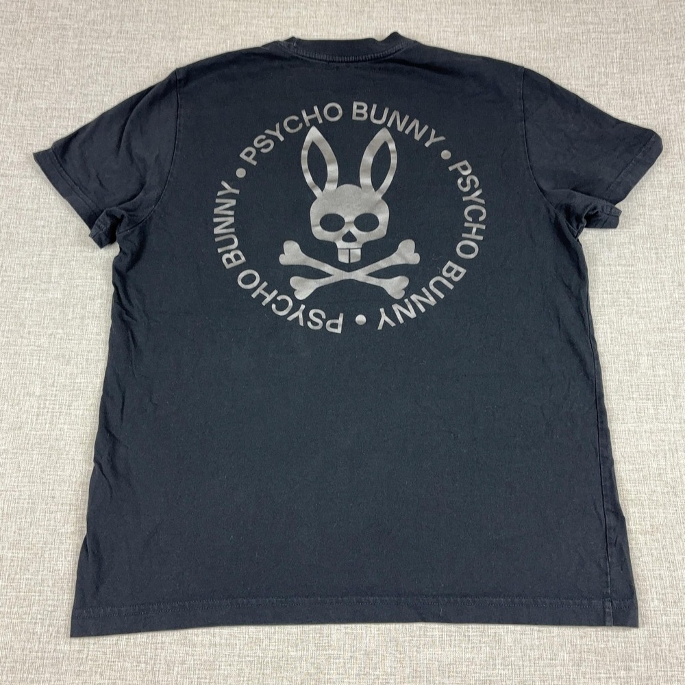 Psycho Bunny Shirt Mens Large Black Tagless Skull Logo Graphic Tee Pima Cotton